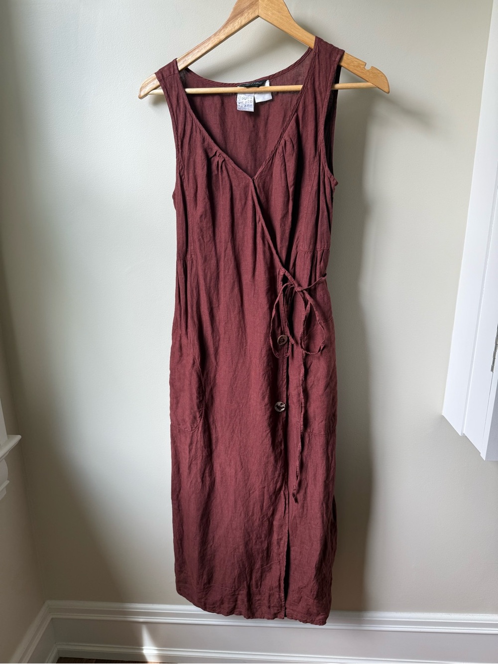 MAX MARA Brown Linen Midi Dress Wrap Kaftan Italy Quiet Luxury Minimalist‎ 4